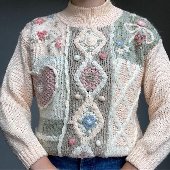 Vintage 80s Floral Long Sleeved Mockneck Sweater - Picture 6 of 8